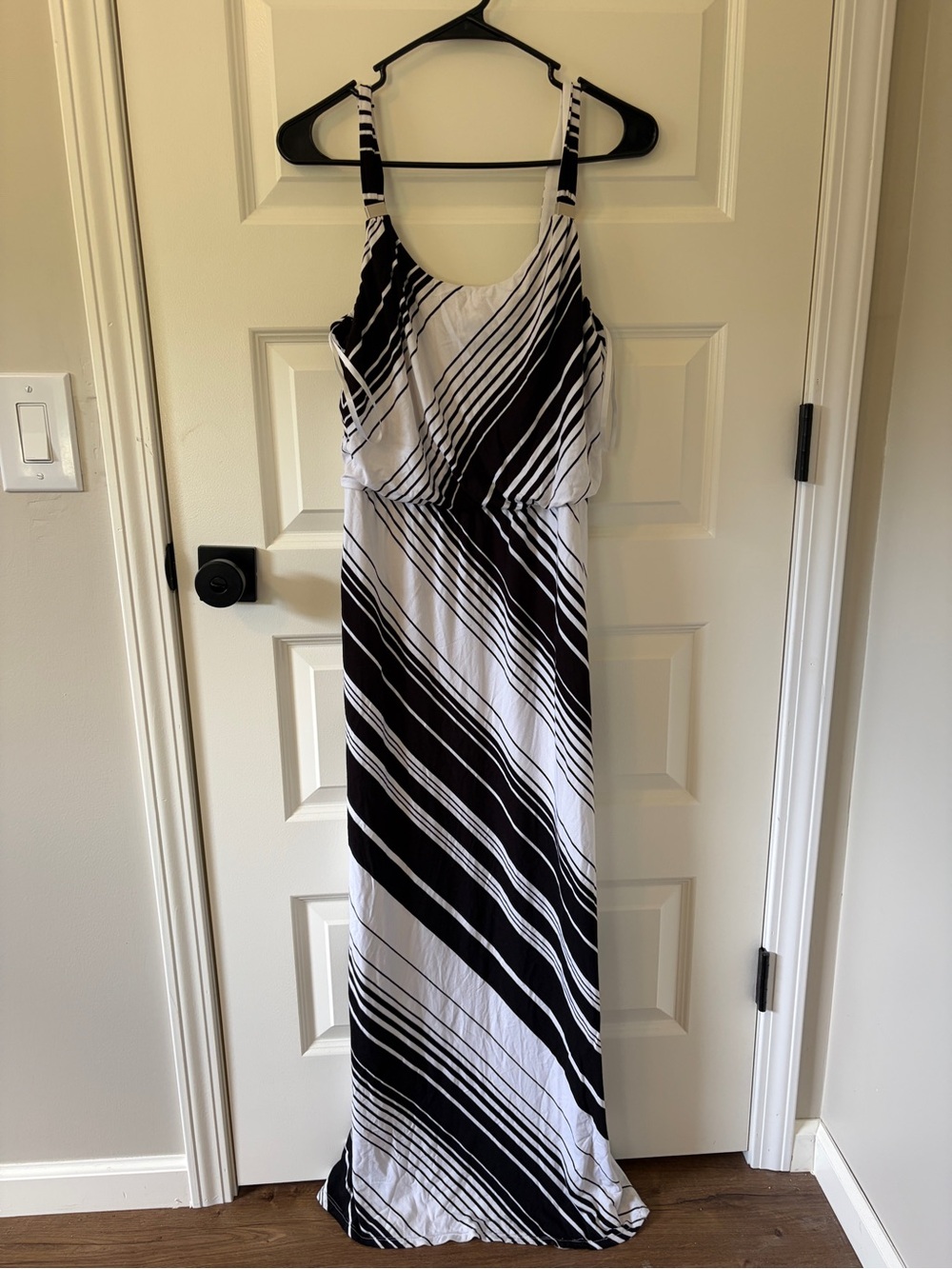 White House Black Market Black & White Diagonal Stripe Maxi Dress